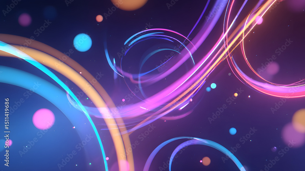 Poster dynamic abstract design: a captivating display of swirling lines and radiant orbs dances across a de