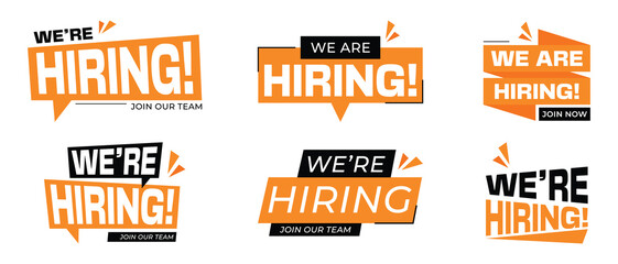We are hiring, join our team, we are hiring label designs, vector