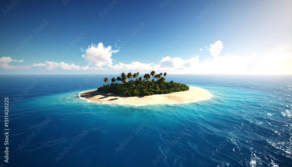 Poster tropical island with palm trees with ocean.