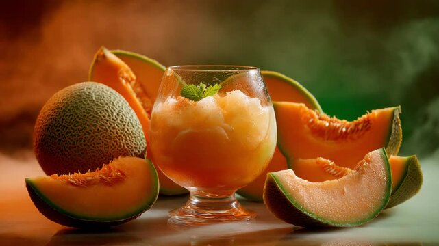 A glasses of cool cantaloupe juice.