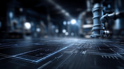 Industrial automation in smart factory interior viewpoint high-tech machinery and control panel with gears and pipes