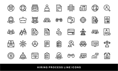 Hiring Process Line Icons. Recruitment, Job Application, Interview, Candidate Selection Vector Set