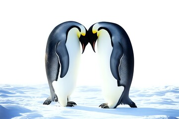 Two Emperor Penguins meet in the snow, a heartwarming wildlife moment.