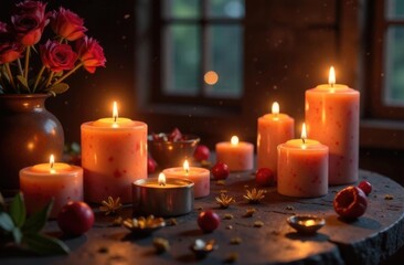 Moments of relaxation with scented candles, free space for text