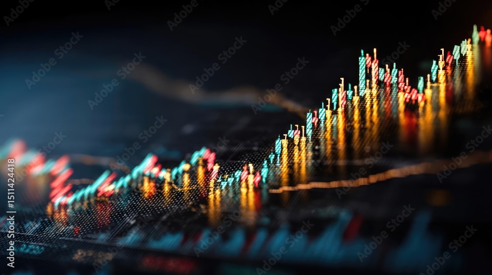 Aufkleber Volume spike analysis with price and trend support concept. Dynamic stock market graph with vibrant candle patterns.