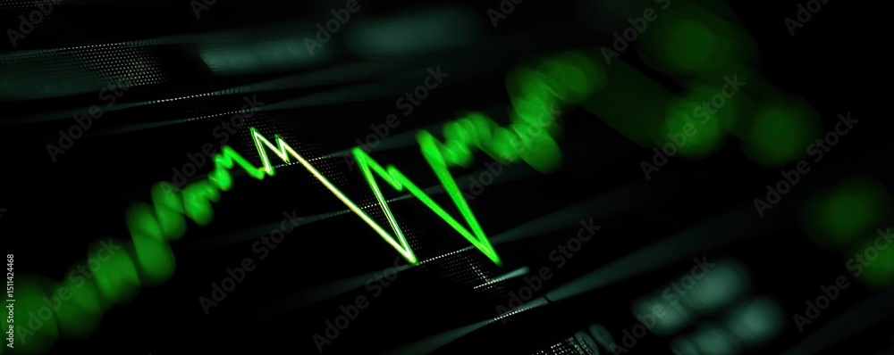 Poster Candlestick pattern based on entry and indicator exit timing concept. Abstract digital graph depicting fluctuating data trends.