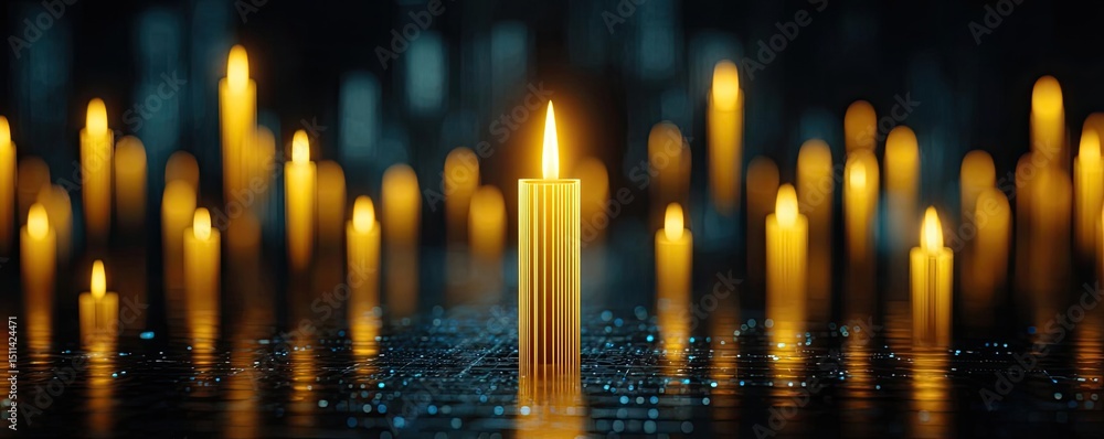 Poster Candlestick pattern based on entry and indicator exit timing concept. A serene arrangement of glowing candles creating peaceful ambiance.