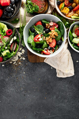 Vegan summer dishes. Healthy and tasty brunch.