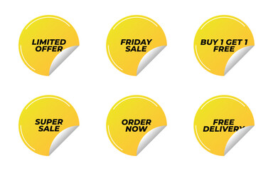 Limited offer, Friday sale, Buy 1 get 1 free, Super sale, Order now, Free delivery stickers design, Vector