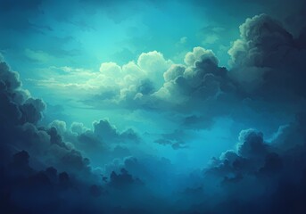 Enthralling Teal Sky Digital Painting of Cloudscape
