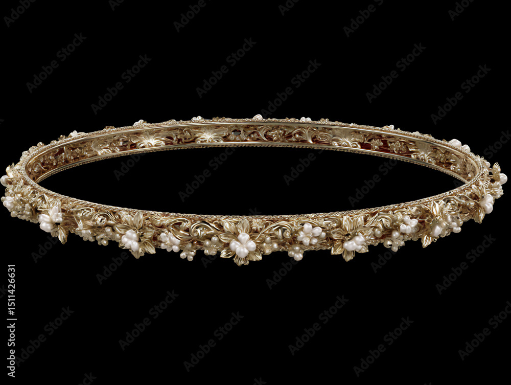Poster 3d rendering of an ornate gold scroll frame in an oval shape against a dark backdrop