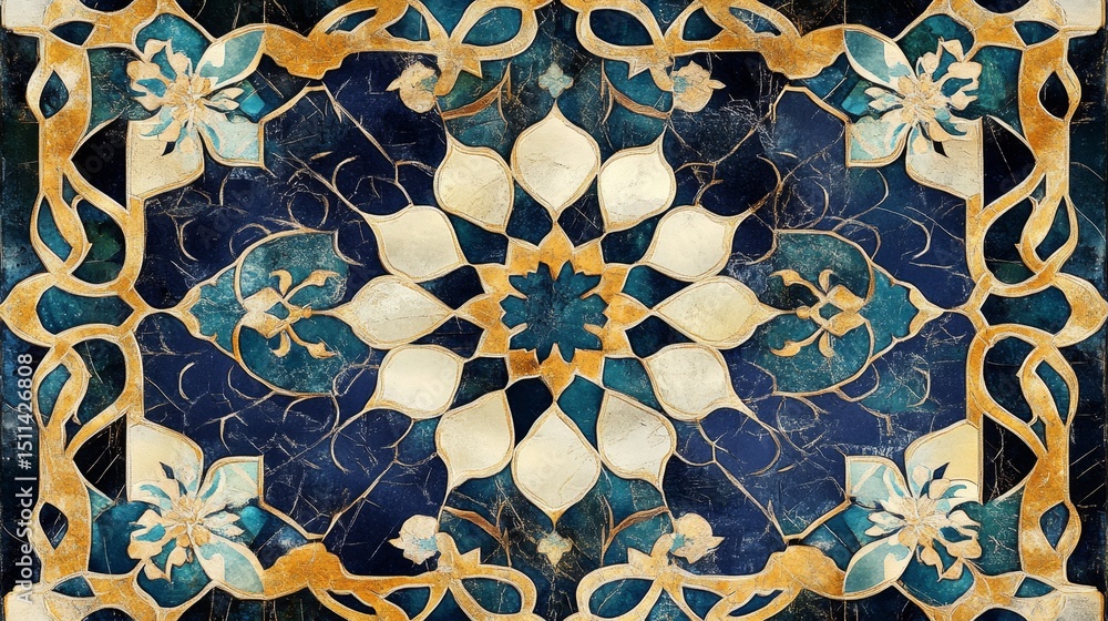Poster creating intricate islamic patterns with interlocking geometry in art cultural heritage visual desig