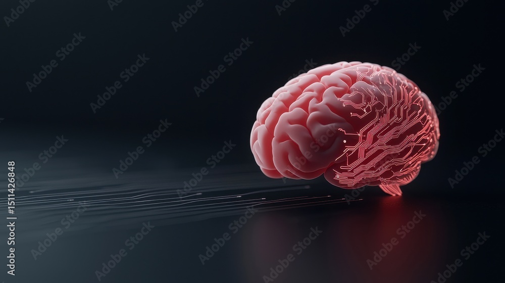 Poster human brain with digital connections and circuit patterns concept