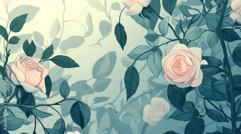 Aufkleber creating an intricate floral pattern of roses in a serene garden setting through digital art