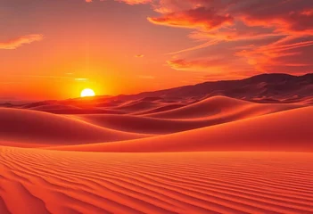 Fototapete Abstract vector desert sunset, dramatic dunes, sun, sandy landscape, arid, sun © Bamphen