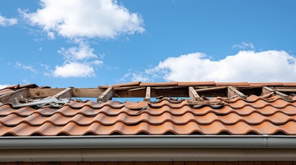 Damaged Roof with Missing Tiles and Exposed Wooden Structure