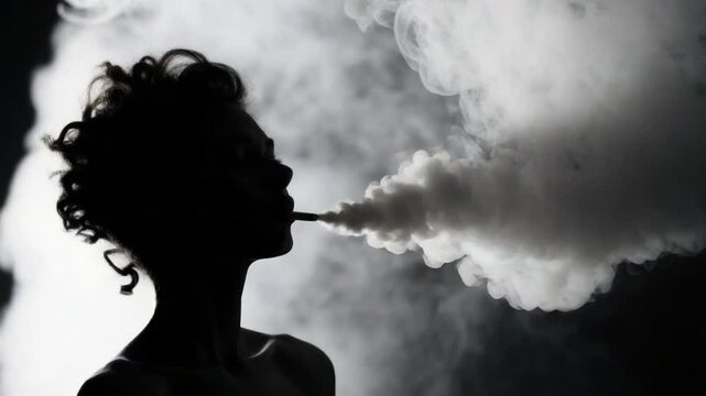 The Vaping Silhouette: An enigmatic silhouette of an individual, shrouded in a cloud of vapor, exhaling into the smoky atmosphere. a visual statement and exploration of modern habits and trends.
