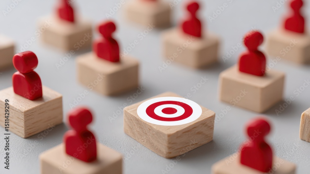 Poster target audience concept with red figures and target symbol