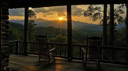 Sunset view from a mountain porch