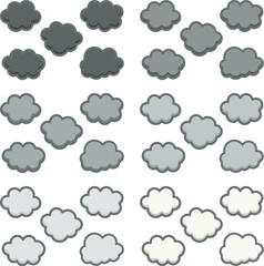 Fototapeta premium Cute clouds pop decoration material. Fluffy, soft, moist, Harajuku style. monochrome. / かわいい雲のポップな装飾素材 ふわふわ やわらかい しっとり 原宿系 モノクロ