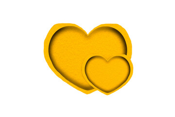Yellow paper cut into a heart shape placed on a transparent background.