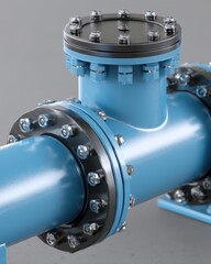 Detailed Close-Up of Industrial Pipe Fitting with Flanges and Bolts
