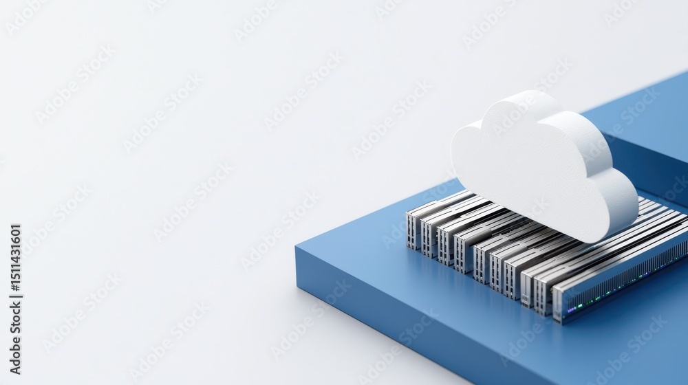 Poster digital cloud storage concept with data servers and cloud symbol