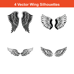 Wings icons set on transparent background. Angel wings icon vector set. Editable wings vector, wings angle, black and white, hawk wings,