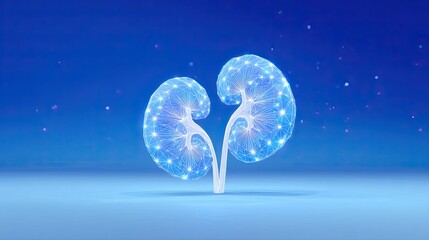 Futuristic wireframe human kidneys on dark background