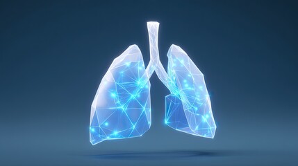 Futuristic wireframe human lungs on dark background
