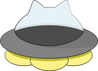 A grey, cartoon-style UFO, distinguished by its transparent cat-ear shaped cockpit, is illustrated against a plain white background.