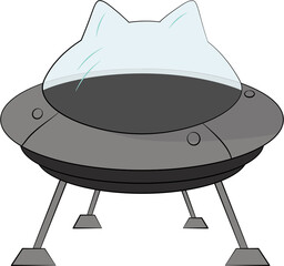 A grey, cartoon-style UFO, distinguished by its transparent cat-ear shaped cockpit, is illustrated against a plain white background.