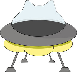 A grey, cartoon-style UFO, distinguished by its transparent cat-ear shaped cockpit, is illustrated against a plain white background.