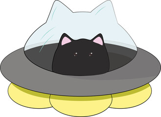 A grey, cartoon-style UFO, distinguished by its transparent cat-ear shaped cockpit, is illustrated against a plain white background.