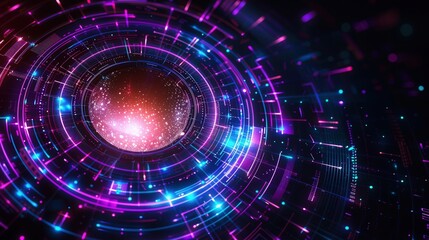 Obraz premium A vibrant digital artwork of a glowing data sphere amidst a network of colorful lights.