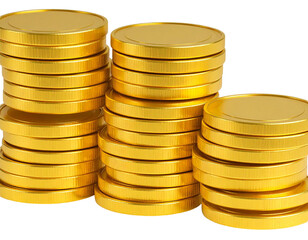 stack of gold coins isolated on transparent background, png