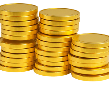 stack of gold coins isolated on transparent background, png