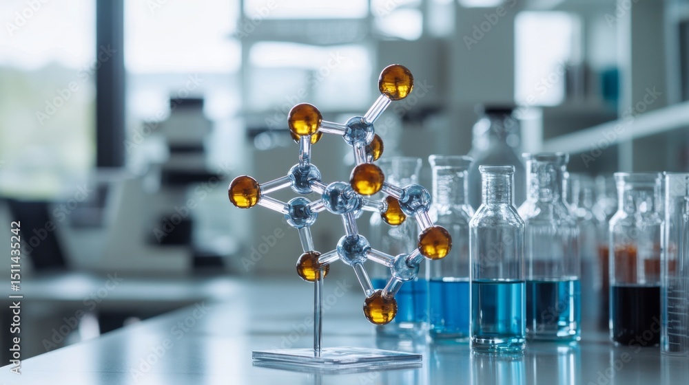 Poster analyzing dna molecule model in a scientific laboratory setting 3d structure research environment la
