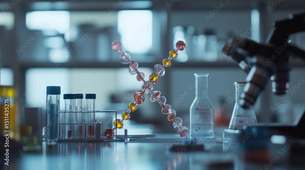 Poster analyzing dna molecule models in a scientific laboratory setting for enhanced understanding of genet