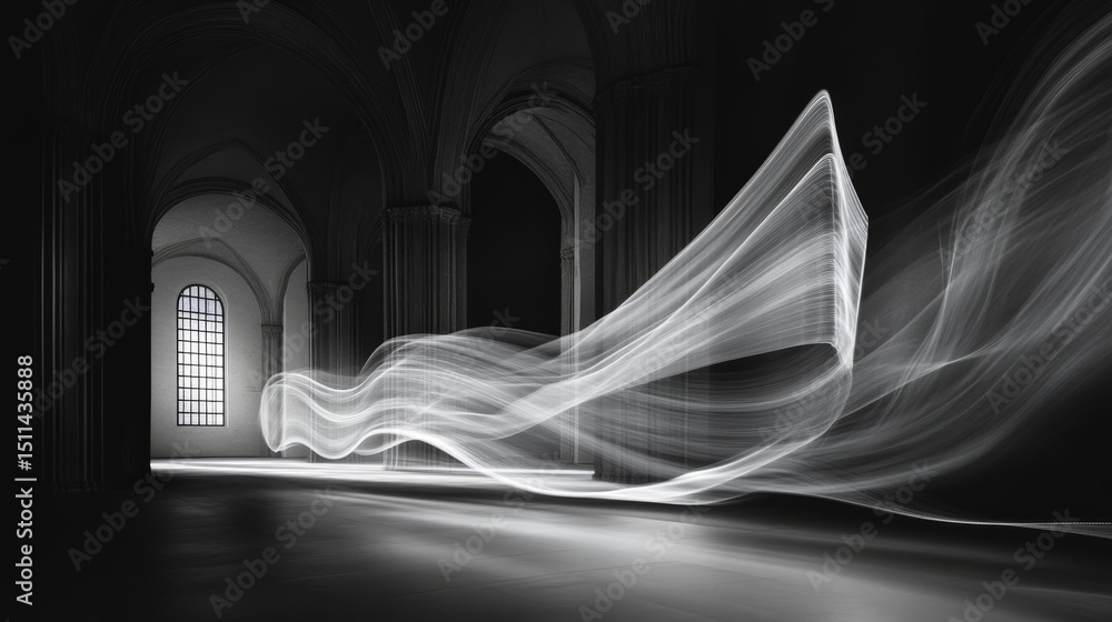 Poster captivating dance of dynamic waves of light creating abstract patterns in a historic space artistic 
