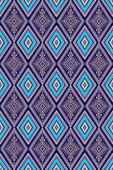 Blue and purple on ethnic motif inspired with geometric pattern , art deco line art diamond shapes wallpaper textiles background.