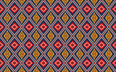 Abstract pixel style textures tribal on diamond pattern in hues red, gold, and navy blue background.  Ideas for Textiles, digital art,  wallpaper etc., 