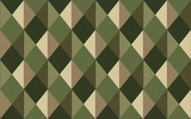 3D geometric diamond  shape on seamless  pattern with optical illusion in earthy tones of olive, khaki, and beige background. Ideal for textiles, wallpapers, digital art etc., 