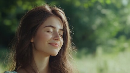 Fototapeta premium Peaceful Serenity: A Woman Finds Tranquility in Nature's Embrace