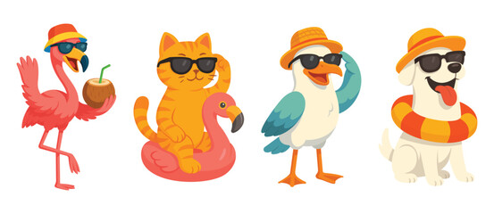 cute animal design set, summer style, cute summer animals