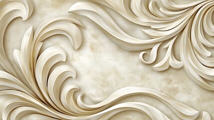 Obraz premium Ornate, cream-colored, 3D floral design