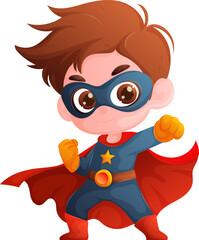 Cute Superhero Boy Cartoon Character Ready to Save the World, Illustration.