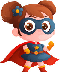 Adorable Little Girl Superhero Cartoon Character Ready for Action, Full Body
