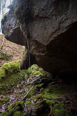 Water dripping over large rock in Hexenklamm