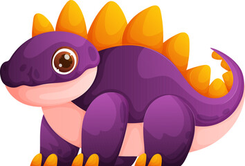 Cute Cartoon Stegosaurus, Adorable Baby Dinosaur with Spikes and Big Brown Eyes.